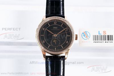 LS Factory IWC Portugieser Moon-Phase Black Dial Diamond Bezel 2824-2 41 MM Automatic Watch